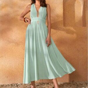 GREEN BOHO CAMI BACKLESS DRESS